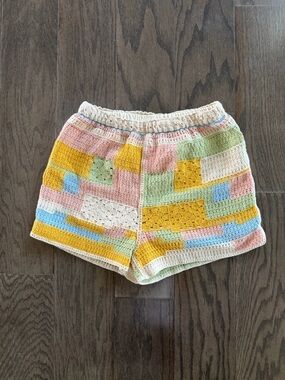 Handmade Crochet Patchwork KnitShorts in Pastel Multi Colors